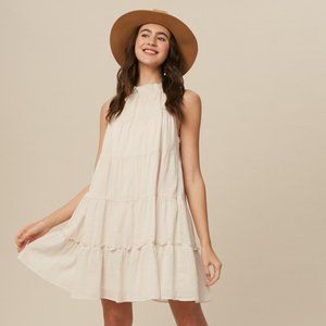 Listicle Textured Cotton Halter Neck Tiered Dress